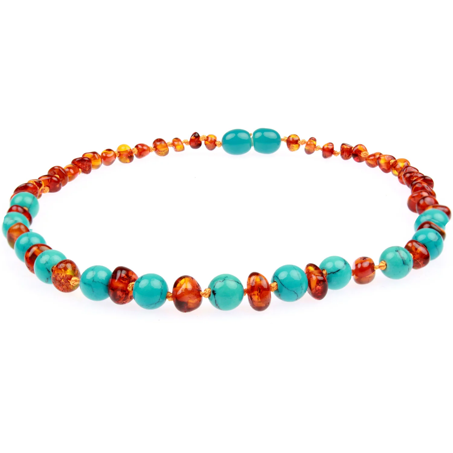 Baltic Amber Necklace - Cognac Amber + Turquoise - Children's - Image 4
