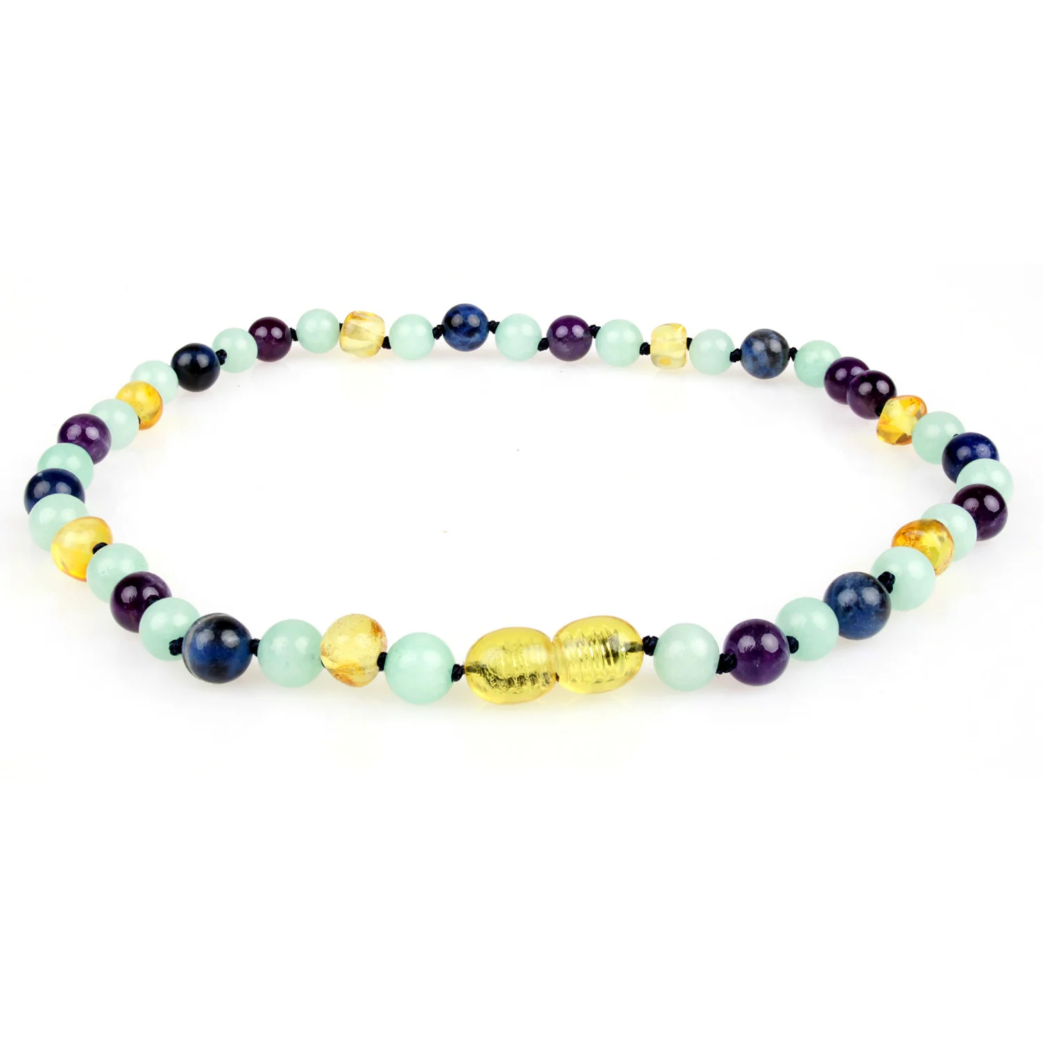 Baltic Amber Necklace - Amber + Amethyst + Aquamarine - Children's - Image 3